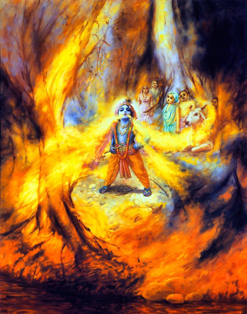 Krishna Swallows a Forest Fire