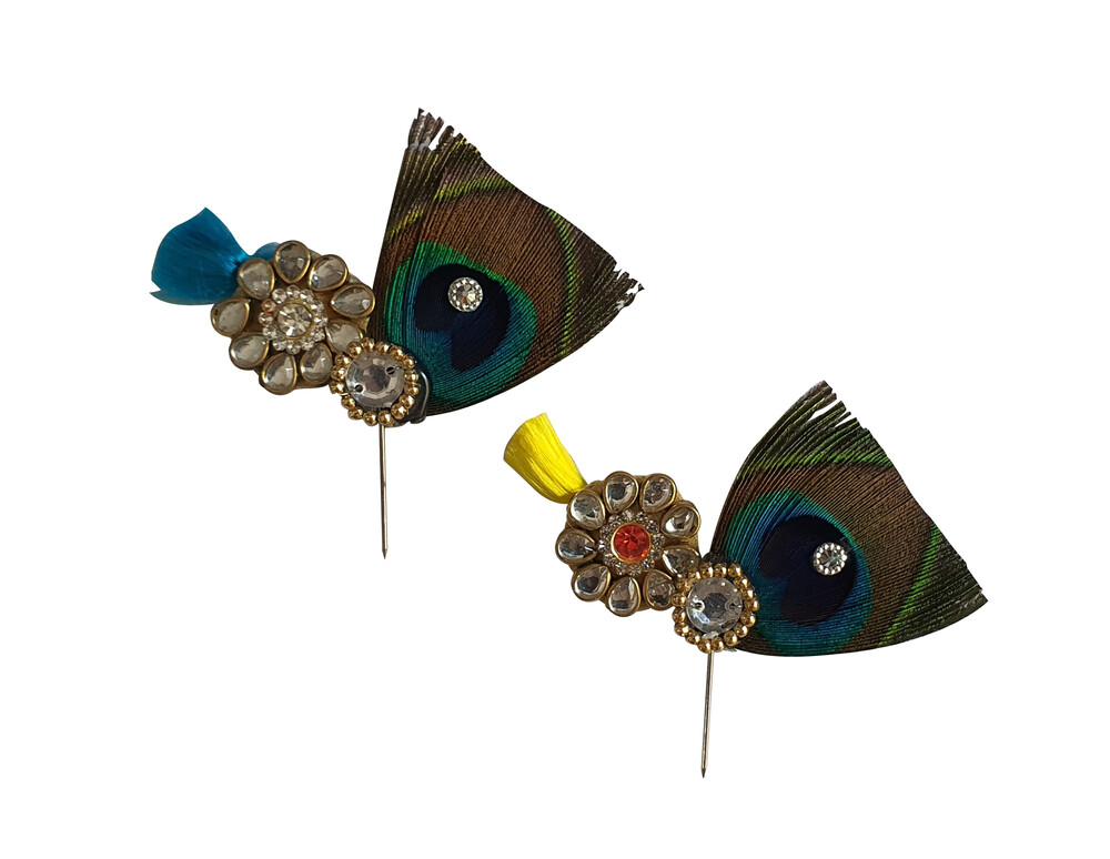 Deity Crown Decorative Pins with Peacock Feather, Big Flower & Diamond