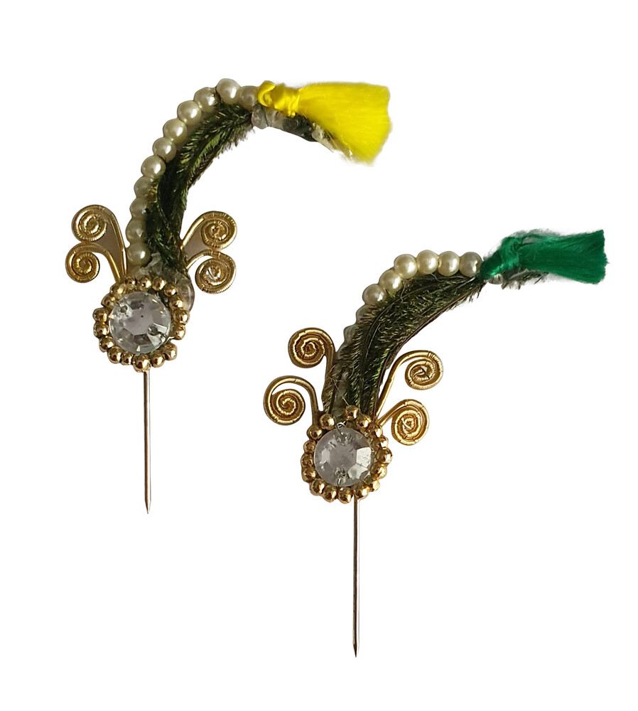 Deity Crown Decorative Pins with Peacock Feather, Big Flower & Diamond