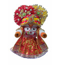 Jagannatha Crowns with Matching Dress - Yellow & Red Kerry, Flowers, Pearls & Diamonds (3 Crowns & Dresses)