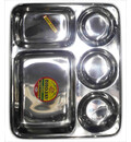 Bhojan Thali Prasadam Plate Sets -- Stainless Steel - 5 sections