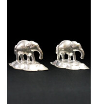 Altar Decoration, White Metal -- Elephants (2 piece set)