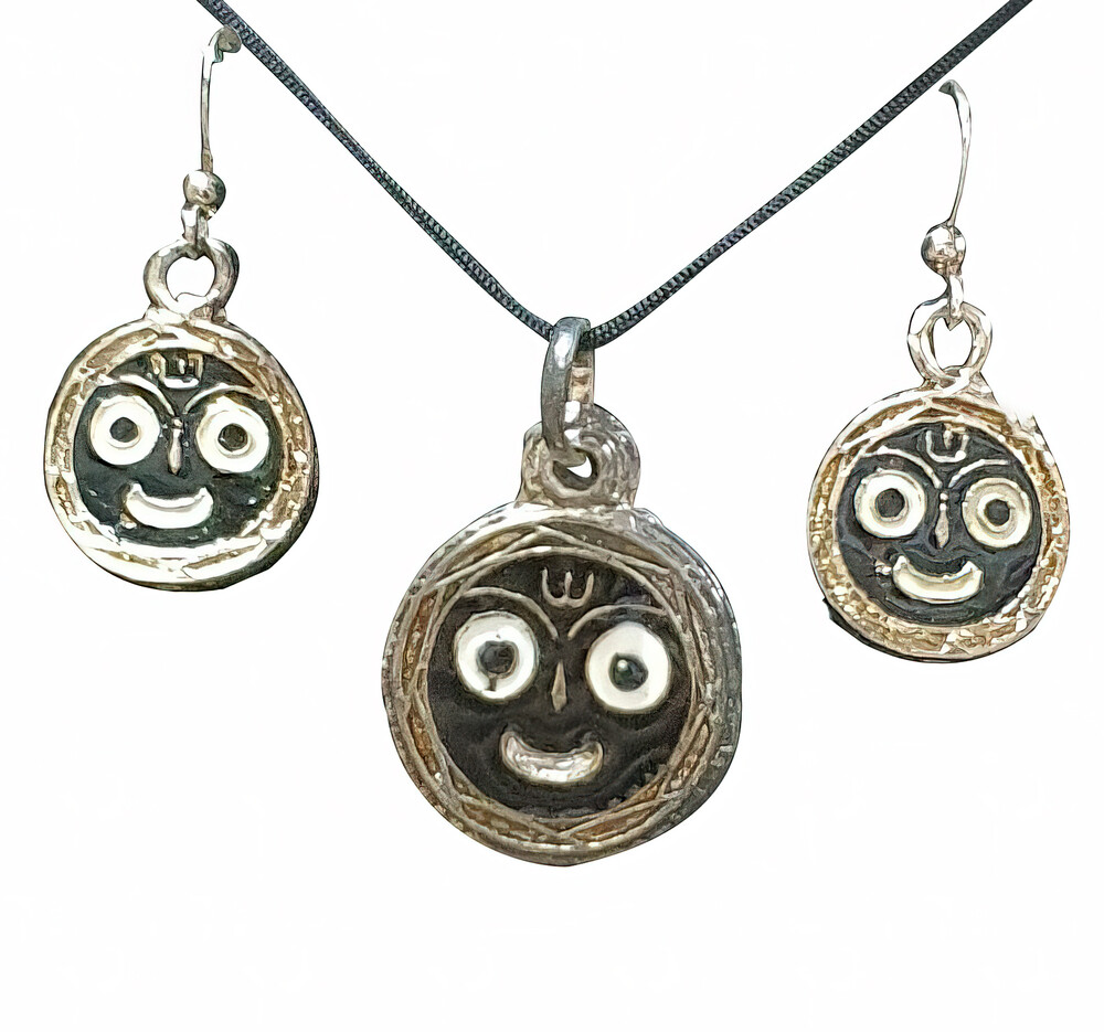 Om Set - Pair of Earrings & Matching Pendant with Black Thread