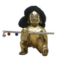 Decorative Silver Flute for Laddu Gopal Deity With Two Colorful Gems