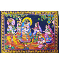 Wall Hanging -- Radha Krishna Playing Holi With Gopis (30"x40")