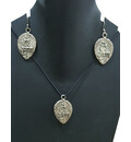 Sanskrit Krishna Leaf Set - Pair of Earrings & Matching Pendant with Black Thread