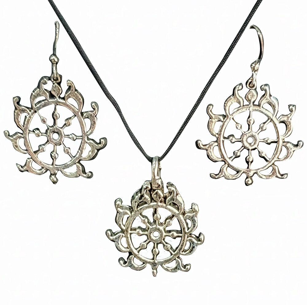 Om Set - Pair of Earrings & Matching Pendant with Black Thread