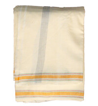 Silk / Cotton Dhoti & Chaddar Set -- Color Borders -- Off White