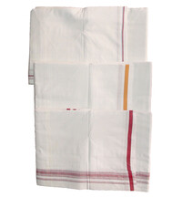 Dhoti White Cotton Thick -- Plain Color Borders