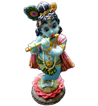 Lotus Krishna Standing on Lotus Flower Polyresin Figure (8")