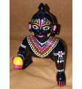 Laddu Gopal Painted Black Brass Sitting Deity 7\"