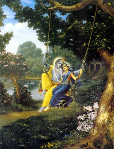 Radha and Krishna on Swing (Greeting Card Pack of 10)